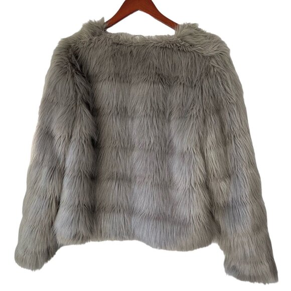 H & M Faux Fur Jacket Gray Coat Lined Womens L - Picture 2 of 13